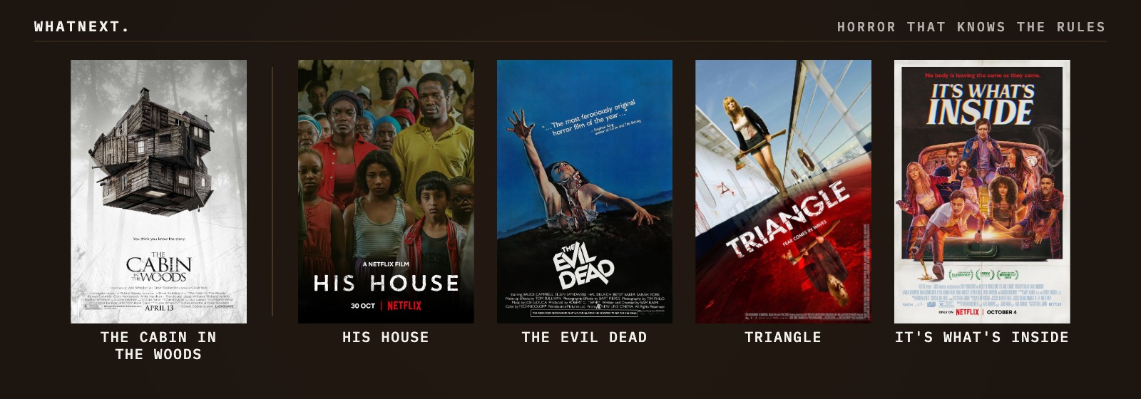 If you liked The Cabin in the Woods: His House, The Evil Dead, Triangle, It's What's Inside