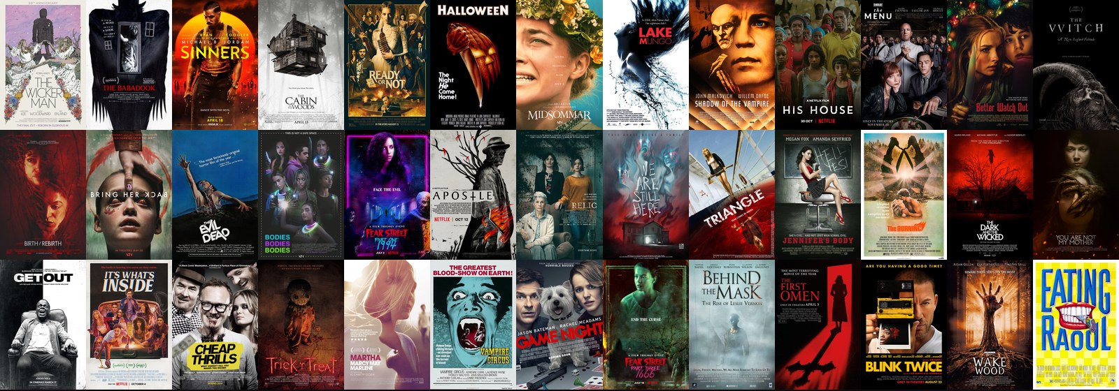 Poster collage of the horror films in the WhatNext Halloween guide