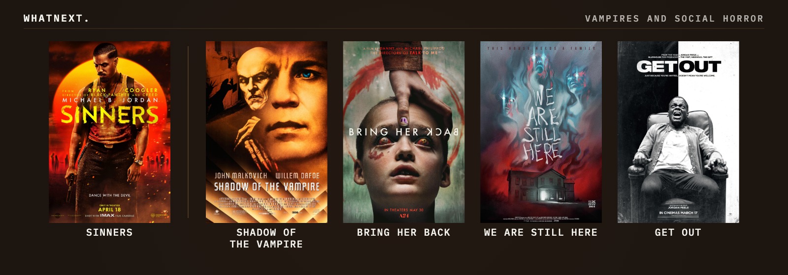 If you liked Sinners: Shadow of the Vampire, Bring Her Back, We Are Still Here, Get Out