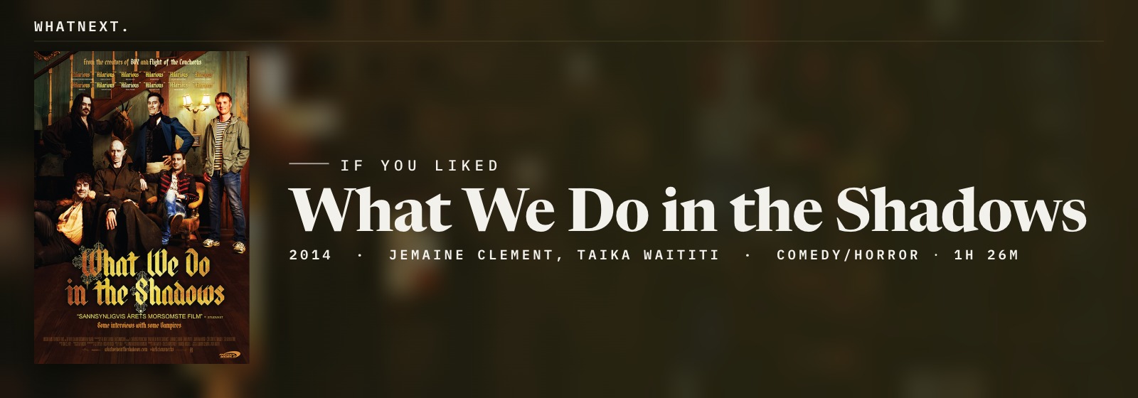 If you liked What We Do in the Shadows (2014, Jemaine Clement & Taika Waititi, Comedy/Horror, 1h 26m)