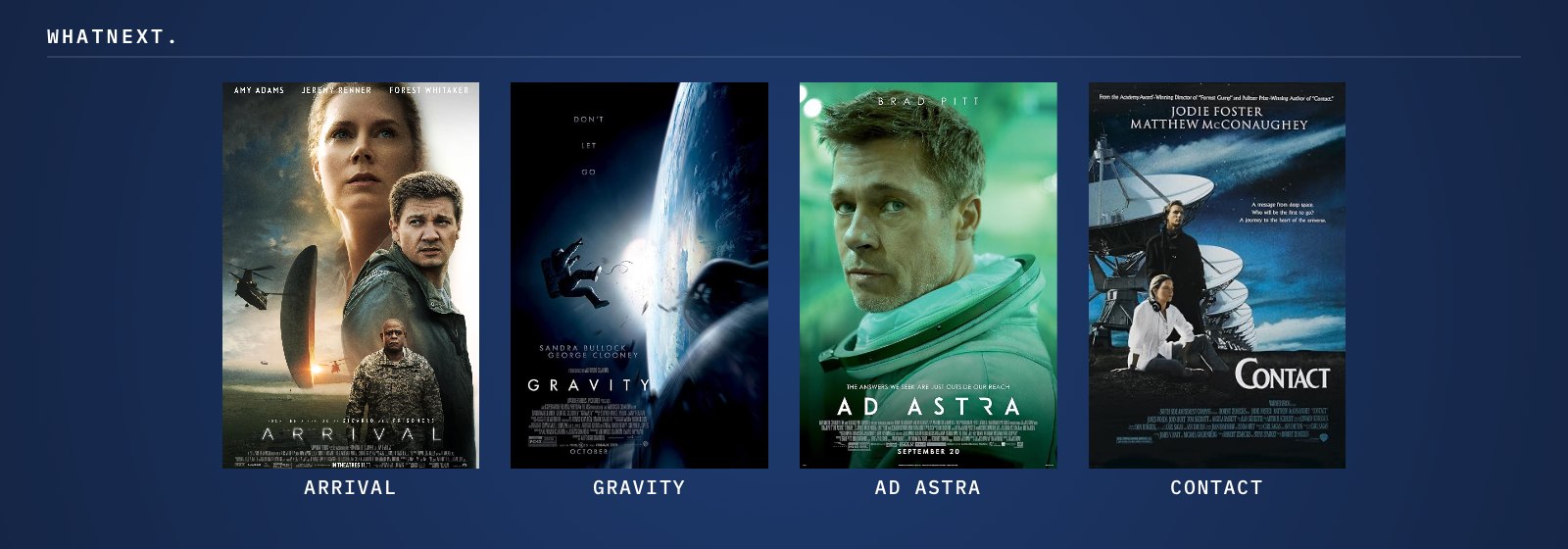 Try these: Arrival, Gravity, Ad Astra, and Contact