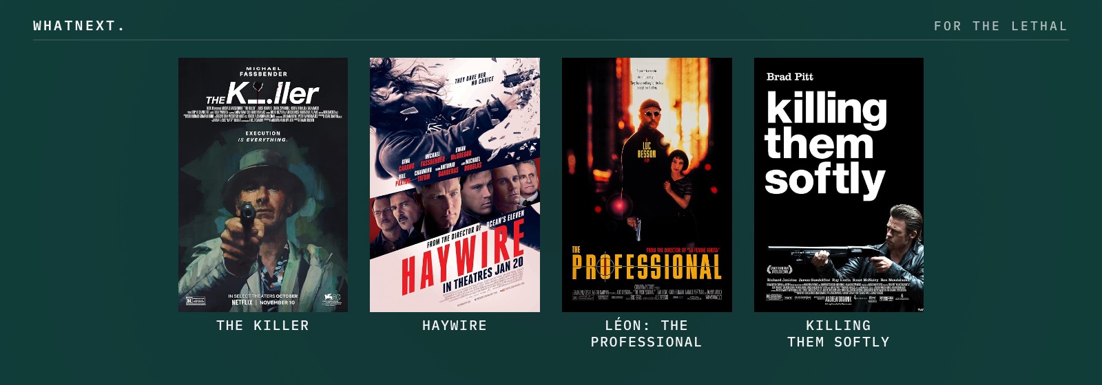 Try these: The Killer, Haywire, Léon: The Professional, and Killing Them Softly
