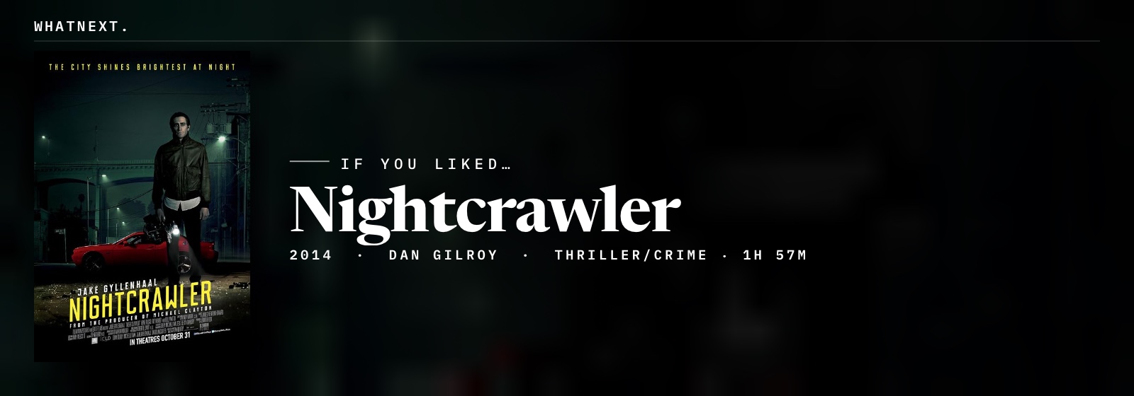 If you liked Nightcrawler (2014, Dan Gilroy, Crime/Thriller, 1h 57m)