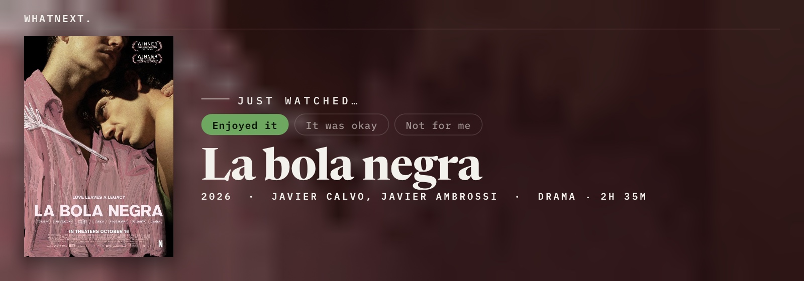 Just watched La bola negra (2026, Javier Calvo and Javier Ambrossi, Drama/Period/LGBTQ+)